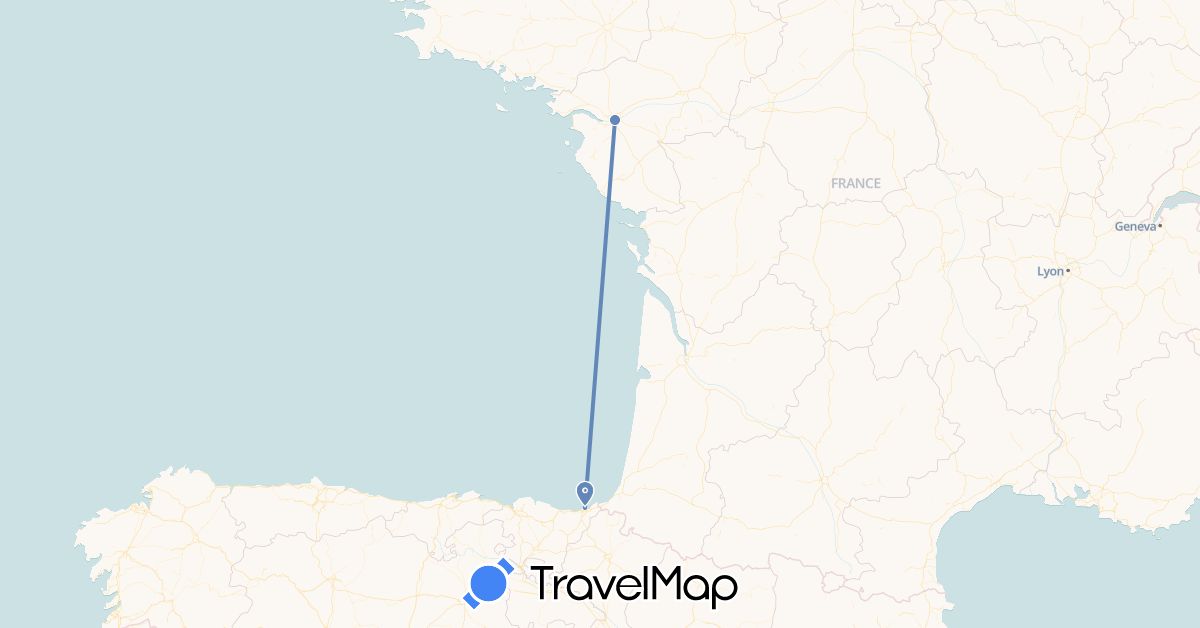 TravelMap itinerary: driving, cycling in Spain, France (Europe)